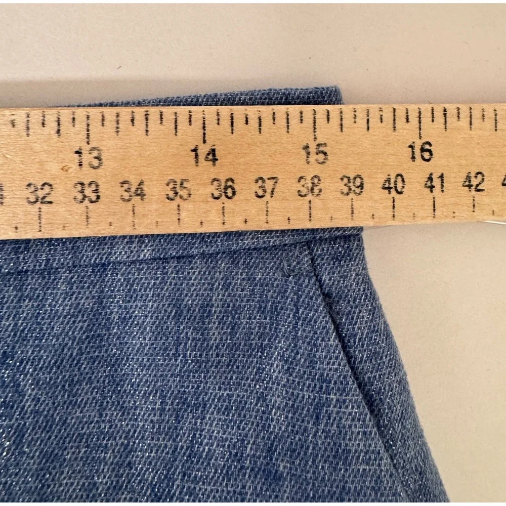 Zara Trousers sz S Blue Metallic Linen Blend High Waist Straight Leg